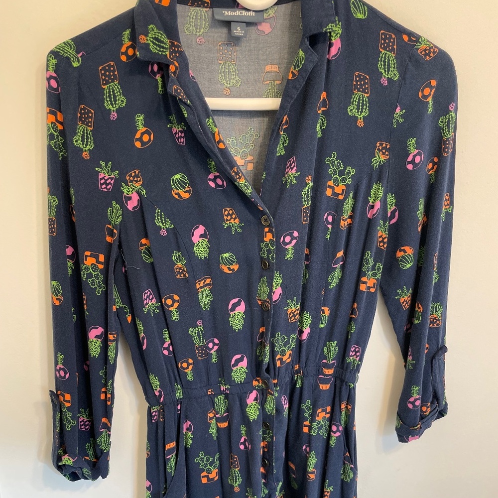 Modcloth Navy Blue Cactus Print Romper Size Small